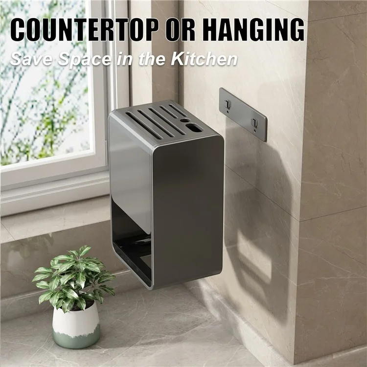 D01 Dual Use Knife Holder Organizer Wall Mounted Utensil Stand Kitchen Countertop Cutlery Storage Rack - White