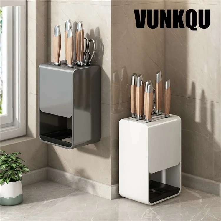 D01 Dual Use Knife Holder Organizer Wall Mounted Utensil Stand Kitchen Countertop Cutlery Storage Rack - White