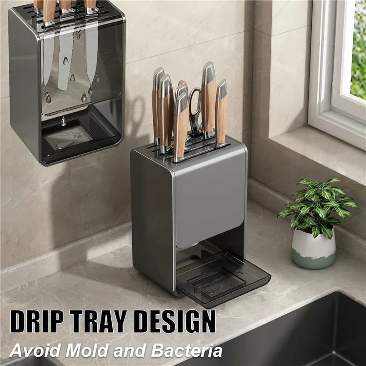 D01 Dual Use Knife Holder Organizer Wall Mounted Utensil Stand Kitchen Countertop Cutlery Storage Rack - White