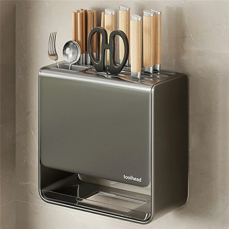 Suporte de Organização de Facas D02 para Bancada / Montagem na Parede - Porta-Utensílios de Cozinha, Rack de Armazenamento de Talheres com Suporte para Garfo e Colher - Antioxidante