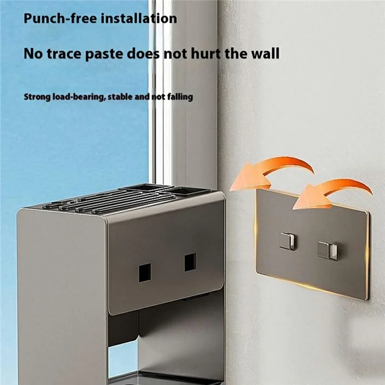 Suporte de Organização de Facas D02 para Bancada / Montagem na Parede - Porta-Utensílios de Cozinha, Rack de Armazenamento de Talheres com Suporte para Garfo e Colher - Antioxidante