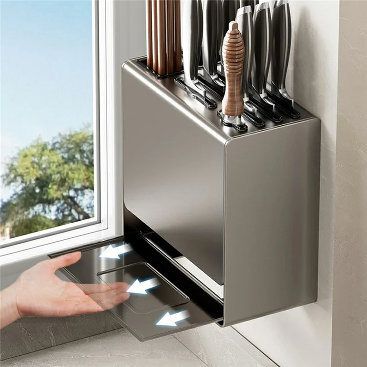 Suporte de Organização de Facas D02 para Bancada / Montagem na Parede - Porta-Utensílios de Cozinha, Rack de Armazenamento de Talheres com Suporte para Garfo e Colher - Antioxidante