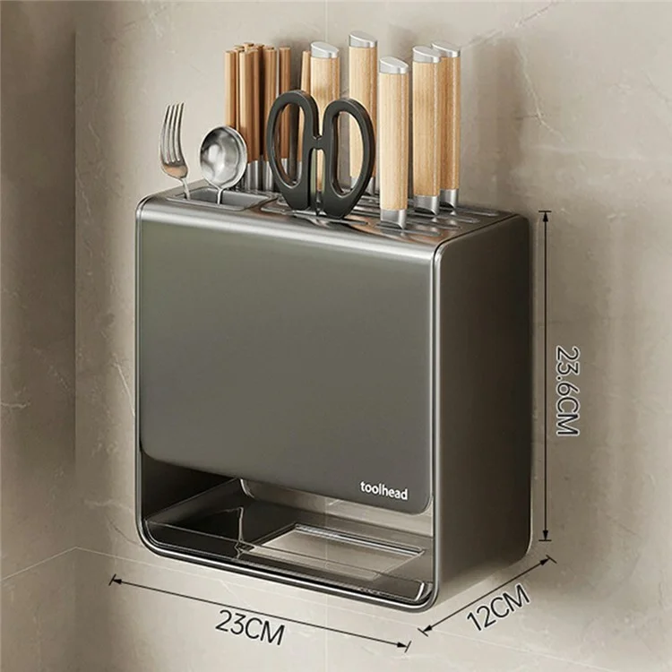 Suporte de Organização de Facas D02 para Bancada / Montagem na Parede - Porta-Utensílios de Cozinha, Rack de Armazenamento de Talheres com Suporte para Garfo e Colher - Antioxidante