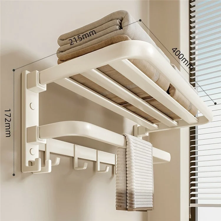 Toallero de 40 cm de Metal para Baño, Montado en Pared, Estante de Almacenamiento sin Necesidad de Taladrar, Perchero Plegable con Ganchos