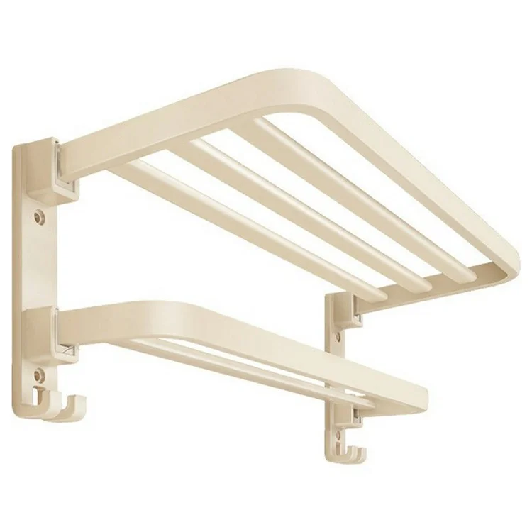 Toallero de Metal de 60 cm para Baño, Estante de Almacenamiento Montado en Pared, Sin Necesidad de Taladrar, Perchero Plegable con Ganchos