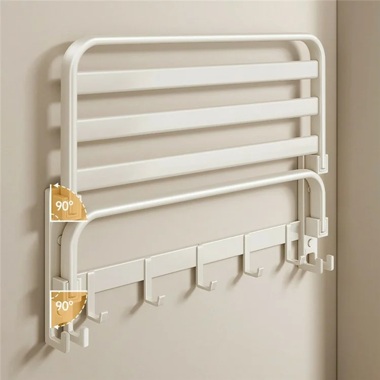 Toallero de Metal de 60 cm para Baño, Estante de Almacenamiento Montado en Pared, Sin Necesidad de Taladrar, Perchero Plegable con Ganchos