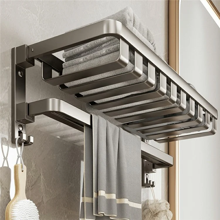 Toallero plegable de 40 cm para baño, de aleación de aluminio, montaje en pared sin taladrar, estantería para toallas y ropa