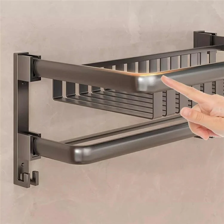 Toallero plegable de 40 cm para baño, de aleación de aluminio, montaje en pared sin taladrar, estantería para toallas y ropa