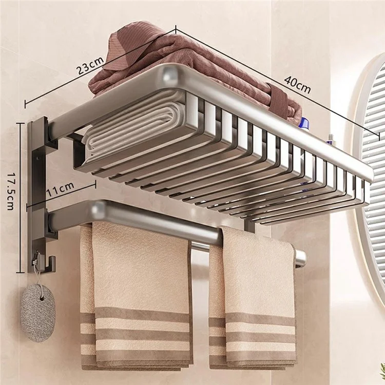 Toallero plegable de 40 cm para baño, de aleación de aluminio, montaje en pared sin taladrar, estantería para toallas y ropa