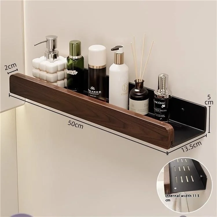 Estantería de almacenamiento de baño de madera de 50 cm Organizador montado en la pared sin perforación Soporte de baño - Negro
