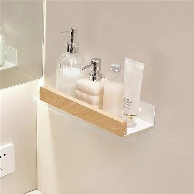 Estantería de Almacenamiento de Madera para Baño de 30 cm, Organizador de Pared sin Necesidad de Taladrar, Soporte para Cuarto de Baño - Blanco
