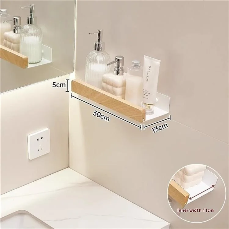Estantería de Almacenamiento de Madera para Baño de 30 cm, Organizador de Pared sin Necesidad de Taladrar, Soporte para Cuarto de Baño - Blanco