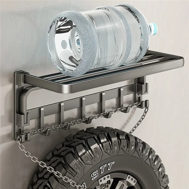 Toallero plegable de aluminio de 40 cm para baño, sin necesidad de taladrar, con estante de almacenamiento y ganchos para toallas