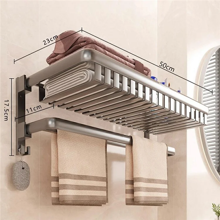 50cm Estantería plegable para toallas de baño Aleación de aluminio Montaje en pared Sin taladrar Estantería de almacenamiento para toallas y ropa