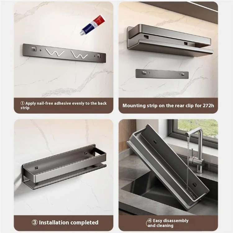 60cm Carbon Steel Kitchen Spice Rack Wall Mounted No Drilling Seasoning Bottle Storage Shelf