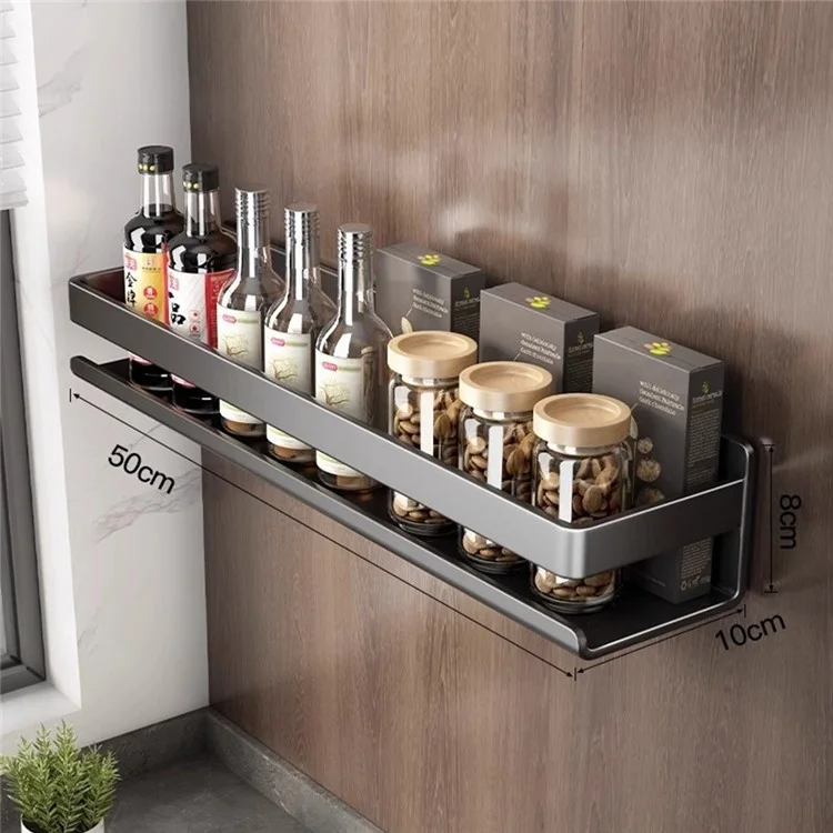 Étagère murale pour épices en acier au carbone de 50 cm sans perçage pour bouteilles d'assaisonnement
