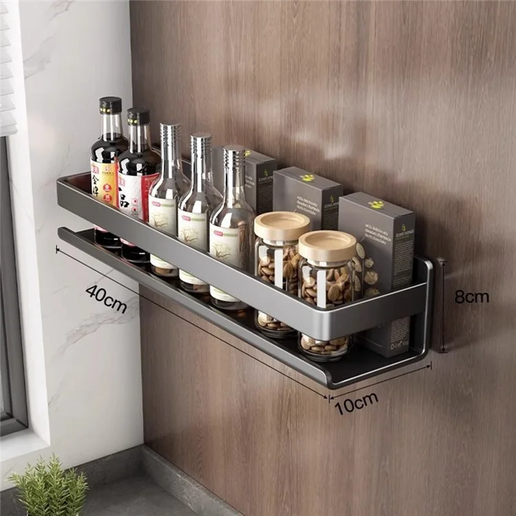 Étagère à épices de cuisine en acier carbone de 40 cm, montage mural sans perçage, rangement pour bouteilles d'assaisonnement