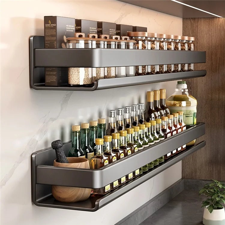 Étagère à épices de cuisine en acier carbone de 40 cm, montage mural sans perçage, rangement pour bouteilles d'assaisonnement