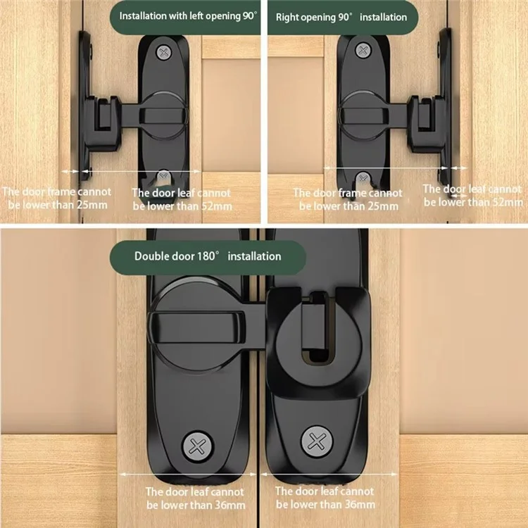 Serratura per porte scorrevoli in lega di zinco senza foratura, per bagno, camera da letto e ripostiglio - Nero