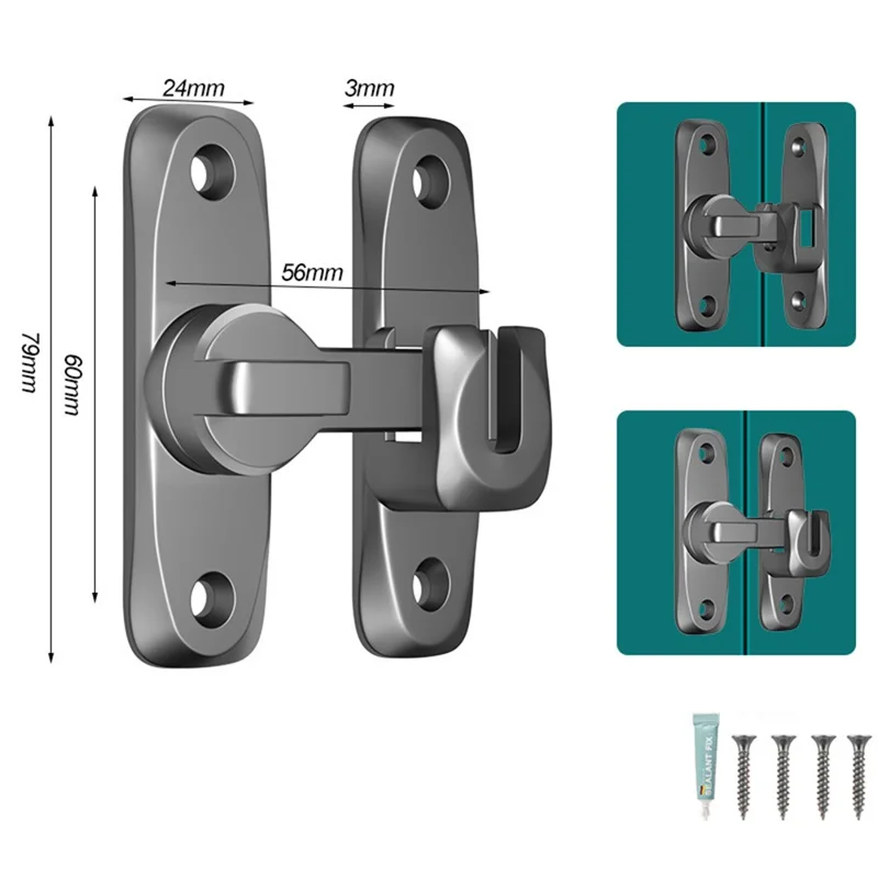 No Drill Installation Zinc Alloy Door Latch Bolt Lock for Sliding Doors Bathroom Bedroom Closet Door - Grey