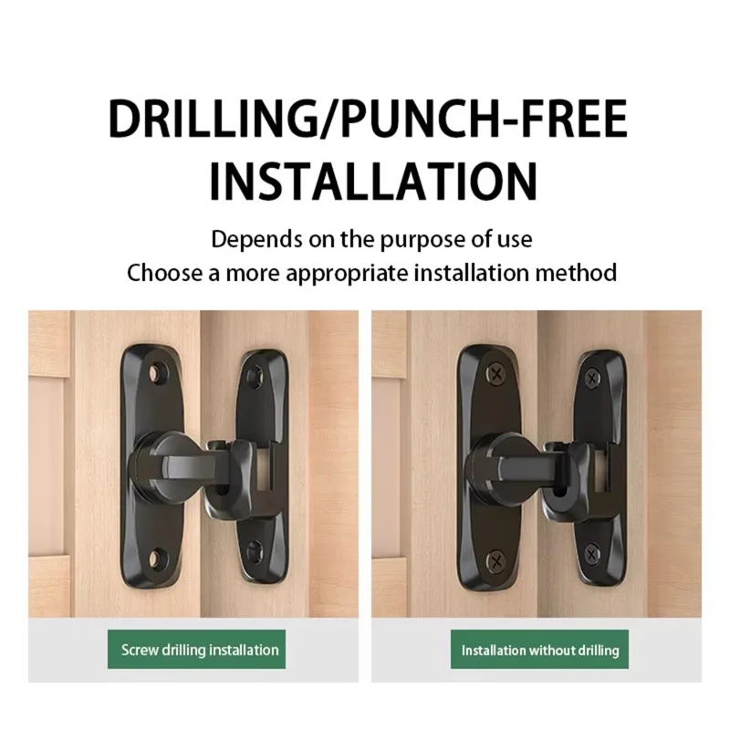 No Drill Installation Zinc Alloy Door Latch Bolt Lock for Sliding Doors Bathroom Bedroom Closet Door - Grey