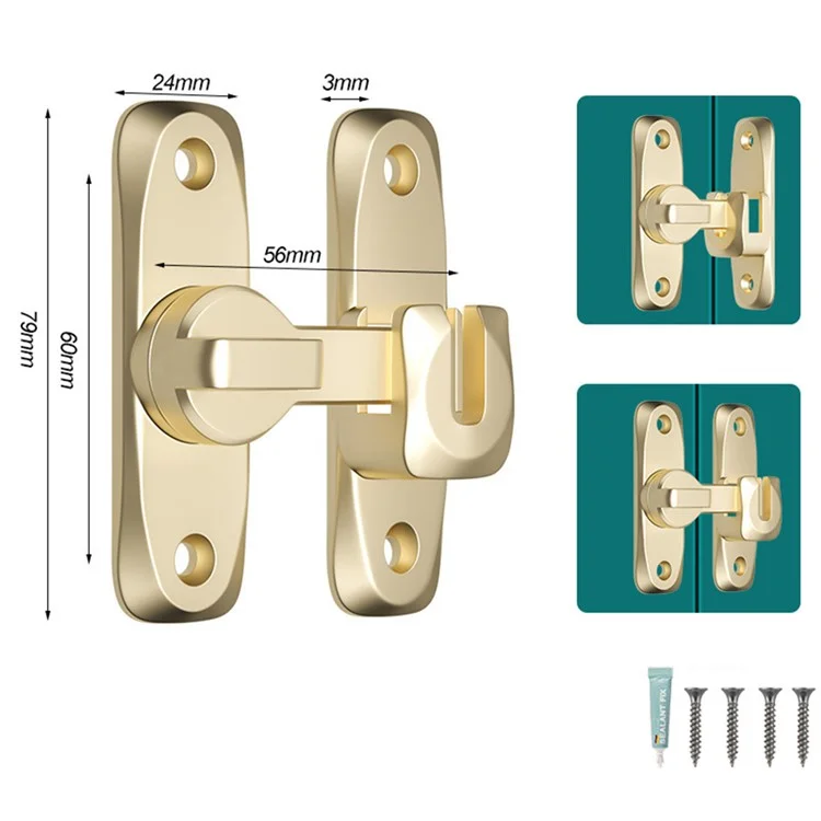 Cerrojo de pestillo para puertas correderas de baño, dormitorio y armario - Sin necesidad de taladrar, de aleación de zinc, color oro