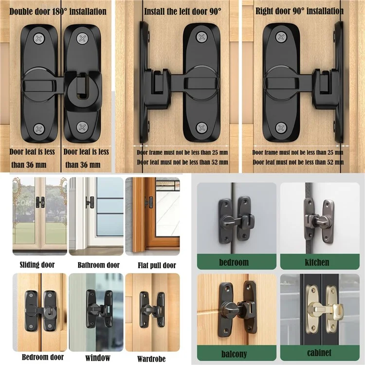 Cerrojo de pestillo para puertas correderas de baño, dormitorio y armario - Sin necesidad de taladrar, de aleación de zinc, color oro