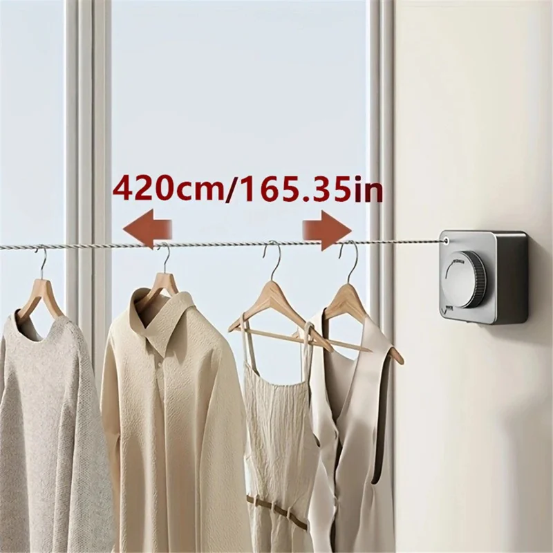 4.2m Stainless Steel Wire Retractable Indoor Clothesline Balcony Bedroom Bathroom Clothes Drying Rope - Grey