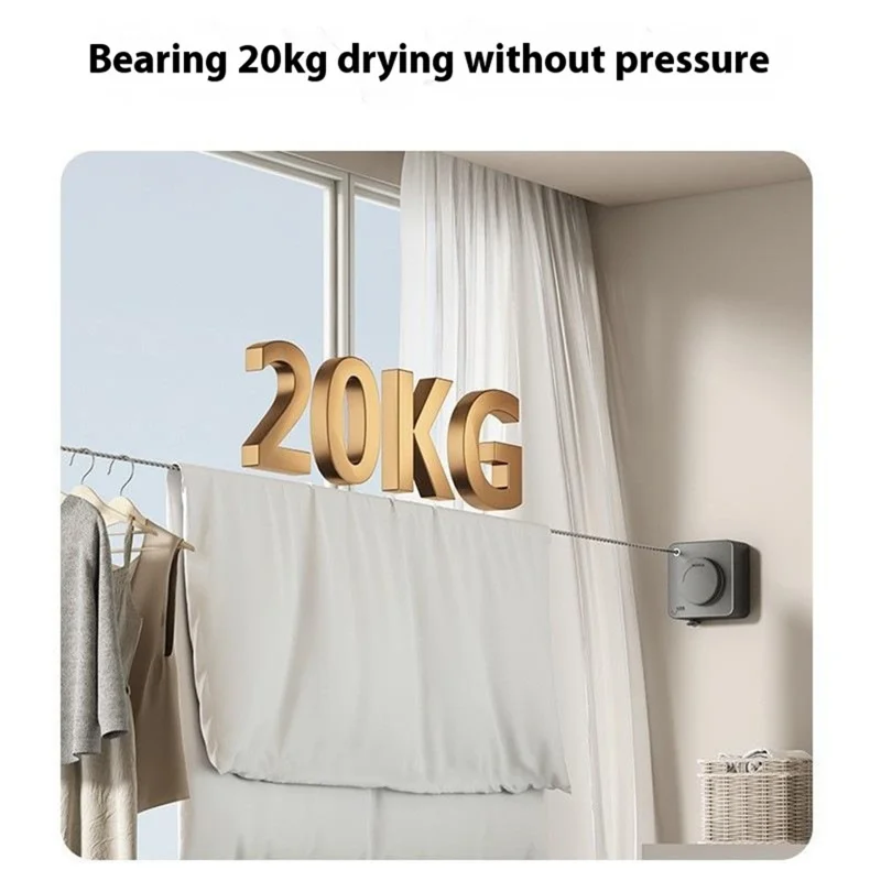 4.2m Stainless Steel Wire Retractable Indoor Clothesline Balcony Bedroom Bathroom Clothes Drying Rope - Grey