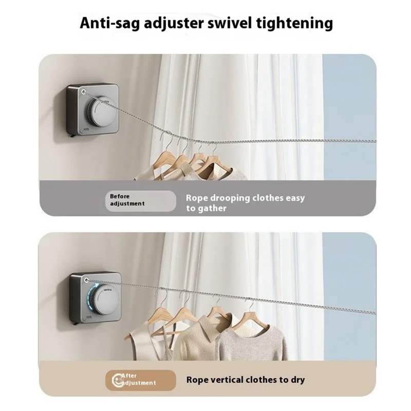 4.2m Stainless Steel Wire Retractable Indoor Clothesline Balcony Bedroom Bathroom Clothes Drying Rope - White