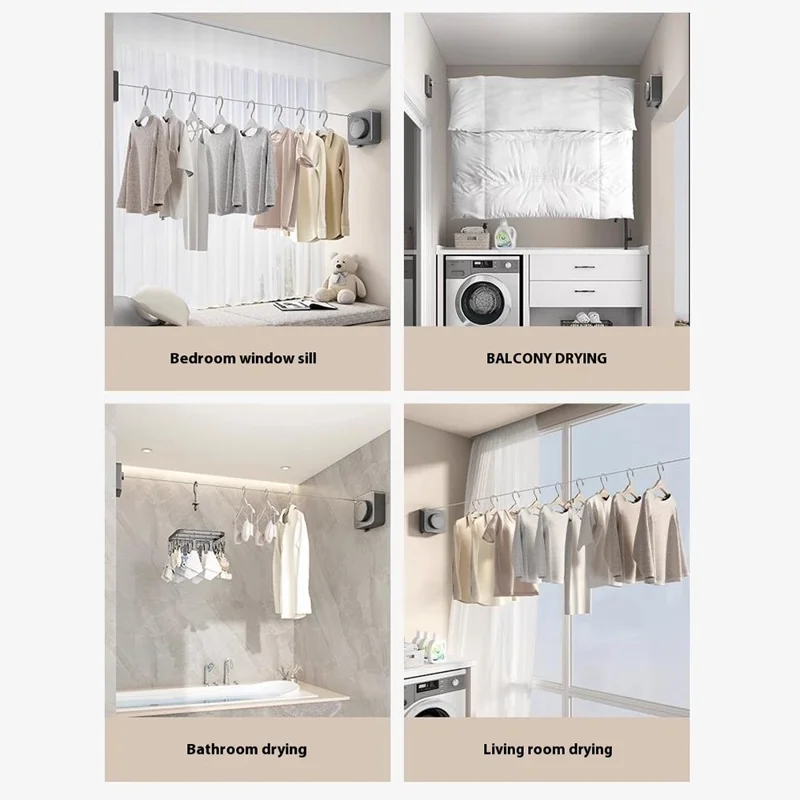 4.2m Stainless Steel Wire Retractable Indoor Clothesline Balcony Bedroom Bathroom Clothes Drying Rope - White