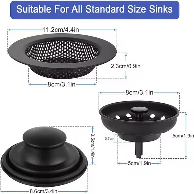 Set da 3 Pezzi Colino Filtro per Lavello da Cucina in Acciaio Inossidabile Tappo Scarico Copri Rifiuti