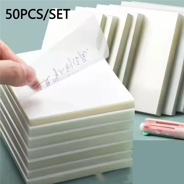 7x9.5cm PET Transparent Sticky Notes 50 Sheets Students Office Waterproof See-Through Memo Pad