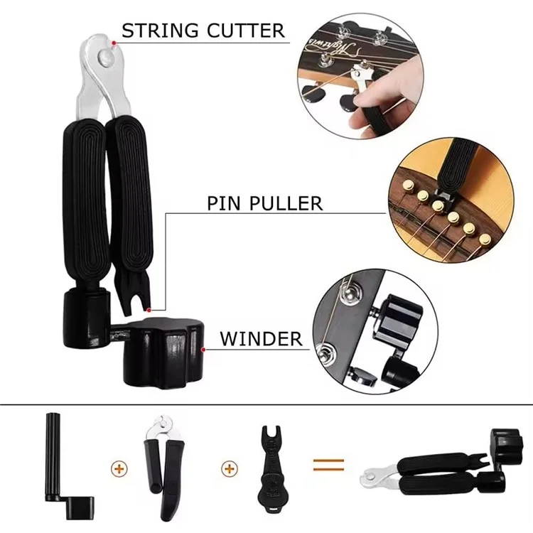 Kit de 65 accessoires pour guitare acoustique et électrique, comprenant cordes, accordeur, capodastre, médiators et enrouleur de cordes
