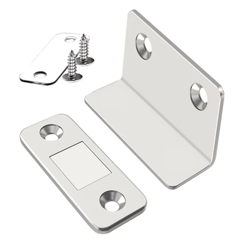 Hidden L-Shaped Magnetic Stainless Steel Door Catch for Sliding Doors Drawers Cabinets Closets Closure - Silver