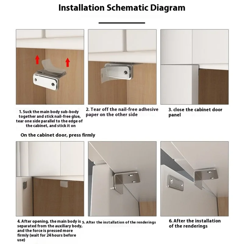Hidden L-Shaped Magnetic Stainless Steel Door Catch for Sliding Doors Drawers Cabinets Closets Closure - Silver