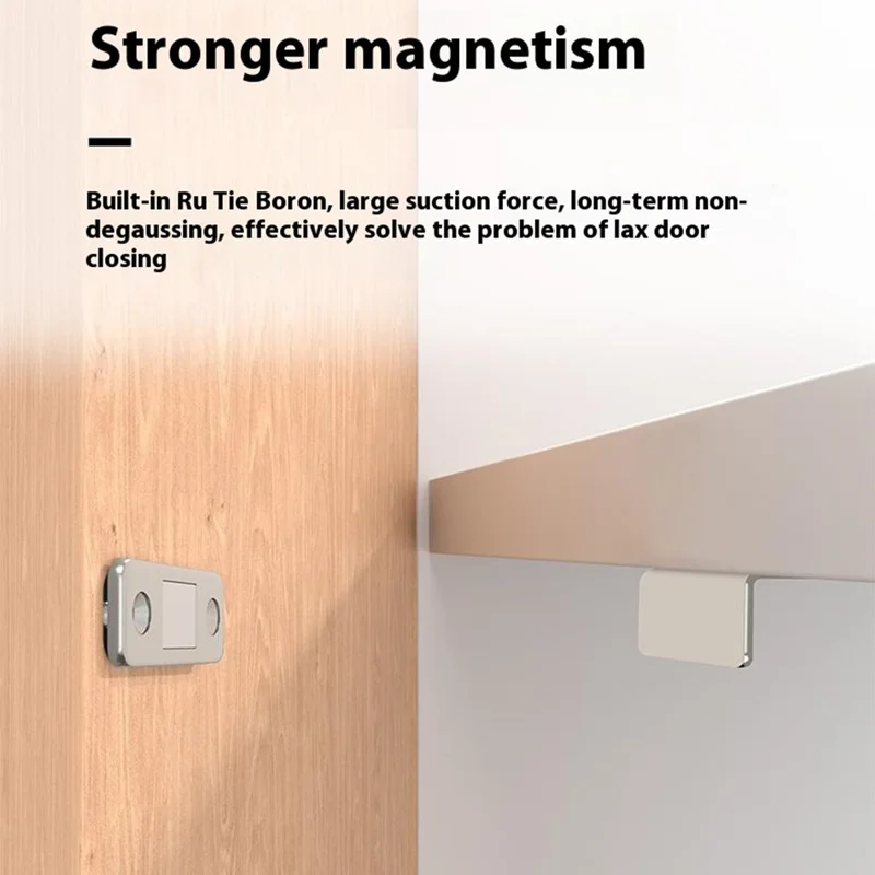 2Pcs Hidden L-Shaped Magnetic Stainless Steel Door Catch for Sliding Doors Drawers Cabinets Closets Closure - Silver