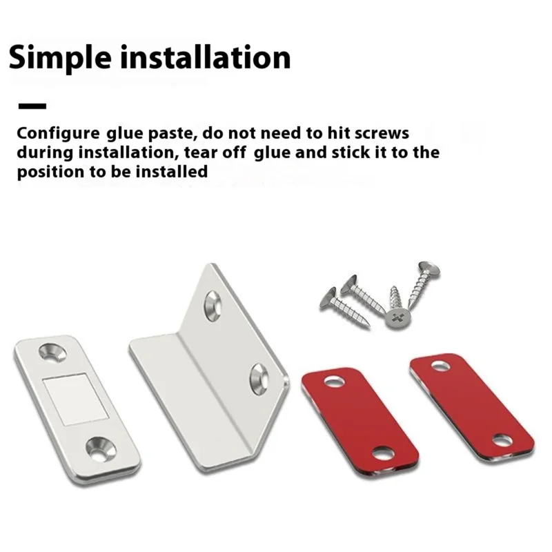 2Pcs Hidden L-Shaped Magnetic Stainless Steel Door Catch for Sliding Doors Drawers Cabinets Closets Closure - Silver
