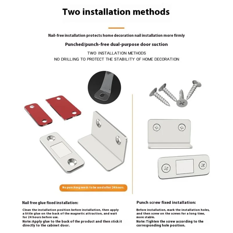 2Pcs Hidden L-Shaped Magnetic Stainless Steel Door Catch for Sliding Doors Drawers Cabinets Closets Closure - Silver