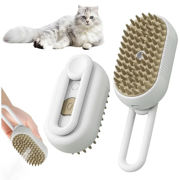 Pet Grooming Brush Electric Steam Spray Comb Massage Detangler Comb for Dogs Cats - White