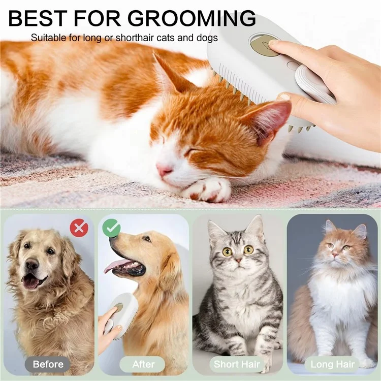 Pet Grooming Brush Electric Steam Spray Comb Massage Detangler Comb for Dogs Cats - White