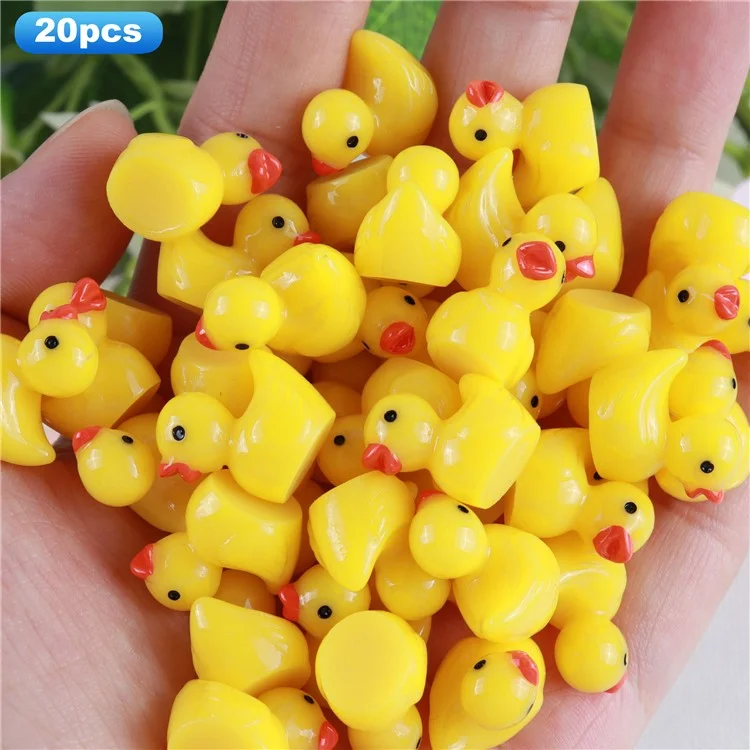20Pcs DIY Craft Miniature Ducks Resin Accessories for Micro Landscape Terrarium Jewelry Making Phone Case Decoration - Yellow
