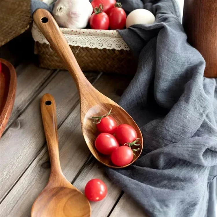 Conjunto de 8 Peças de Utensílios de Cozinha em Madeira, Espátula e Colher com Cabo Longo para Cozinhar (Sem FDA, Livre de BPA)