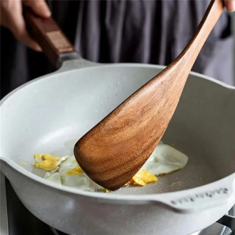 Conjunto de 8 Peças de Utensílios de Cozinha em Madeira, Espátula e Colher com Cabo Longo para Cozinhar (Sem FDA, Livre de BPA)