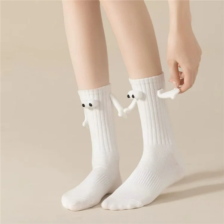 Dünne Baumwoll-Paar-Socken Sommer Magnetische Anziehung Niedliches Händchen Halten Wadenlange Socken - Dreidimensional Weiß