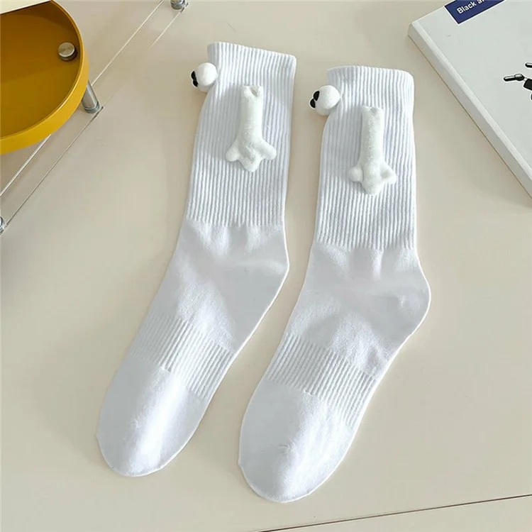 Dünne Baumwoll-Paar-Socken Sommer Magnetische Anziehung Niedliches Händchen Halten Wadenlange Socken - Dreidimensional Weiß