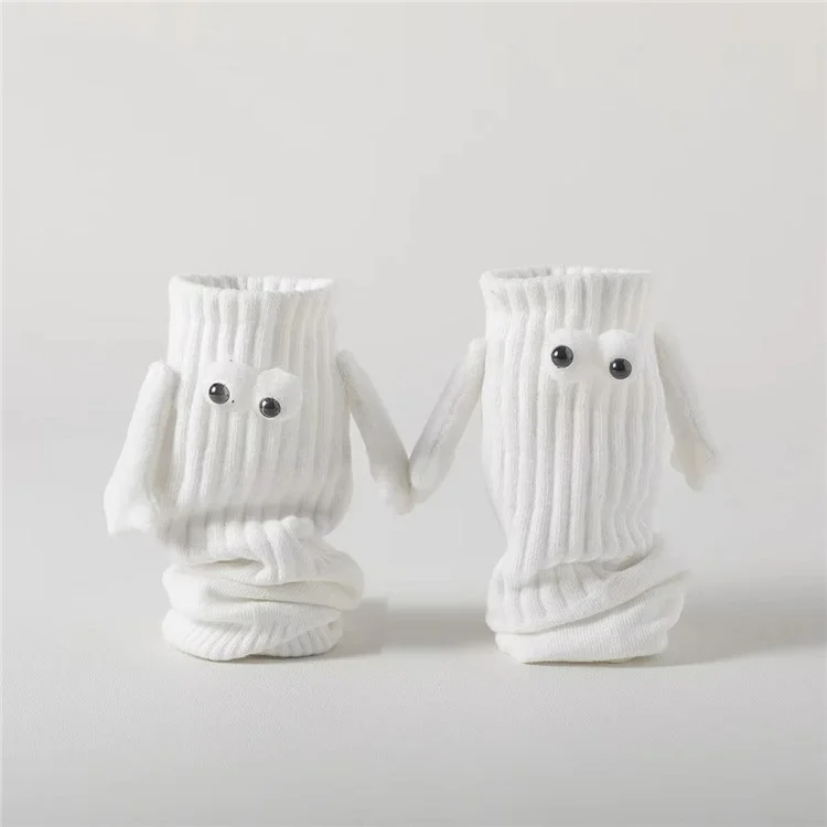 Dünne Baumwoll-Paar-Socken Sommer Magnetische Anziehung Niedliches Händchen Halten Wadenlange Socken - Dreidimensional Weiß