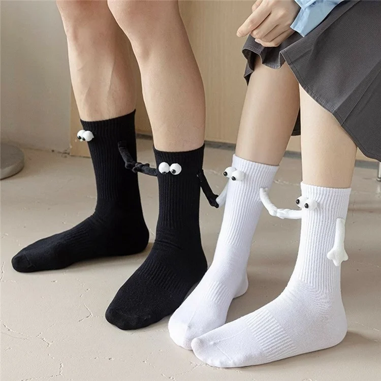 Dünne Baumwoll-Paar-Socken Sommer Magnetische Anziehung Niedliches Händchen Halten Wadenlange Socken - Dreidimensional Weiß