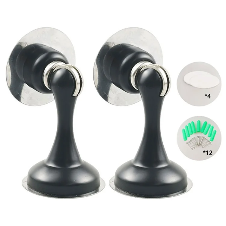 2 Pezzi Fermaporta Magnetico in Acciaio Inox per Porte in Vetro e Legno Assorbitori di Urti - Nero
