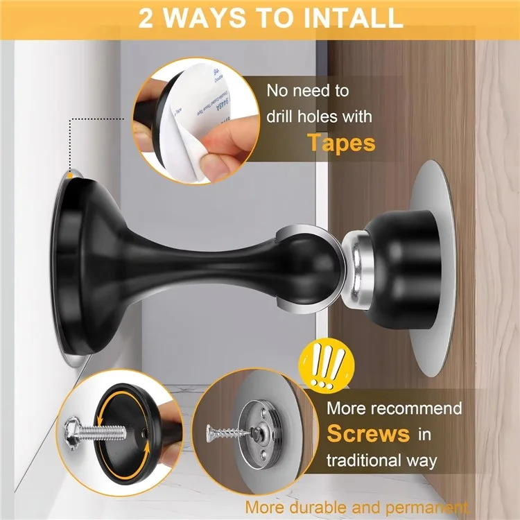 2 Pezzi Fermaporta Magnetico in Acciaio Inox per Porte in Vetro e Legno Assorbitori di Urti - Nero